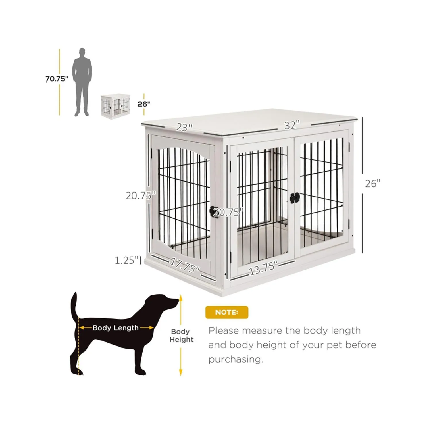Jaula Decorativa para Perros con Diseño 2 en 1 y Puertas Francesas 3