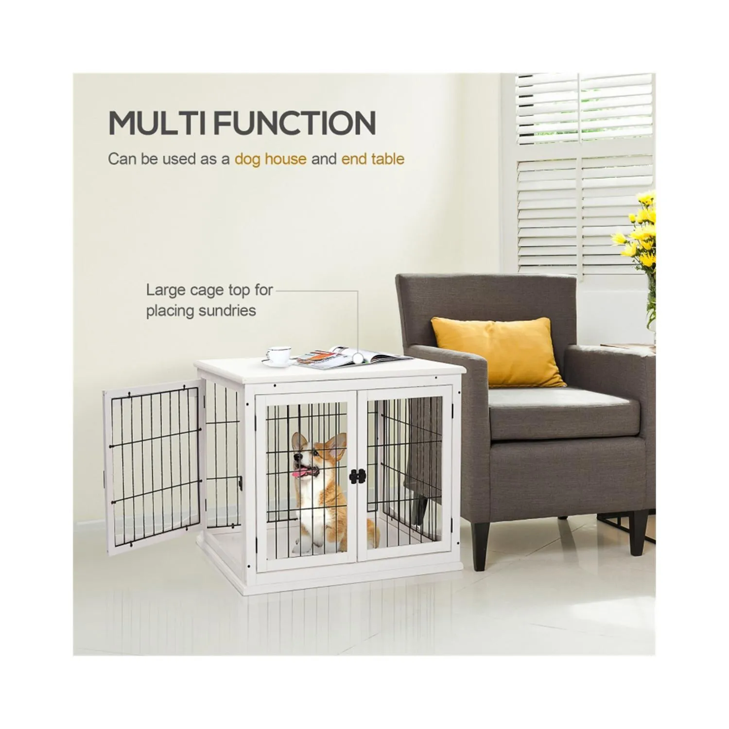 Jaula Decorativa para Perros con Diseño 2 en 1 y Puertas Francesas 7