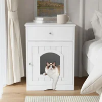 Caseta de Madera para Gatos con Cajón y Función de Mesita Blanca