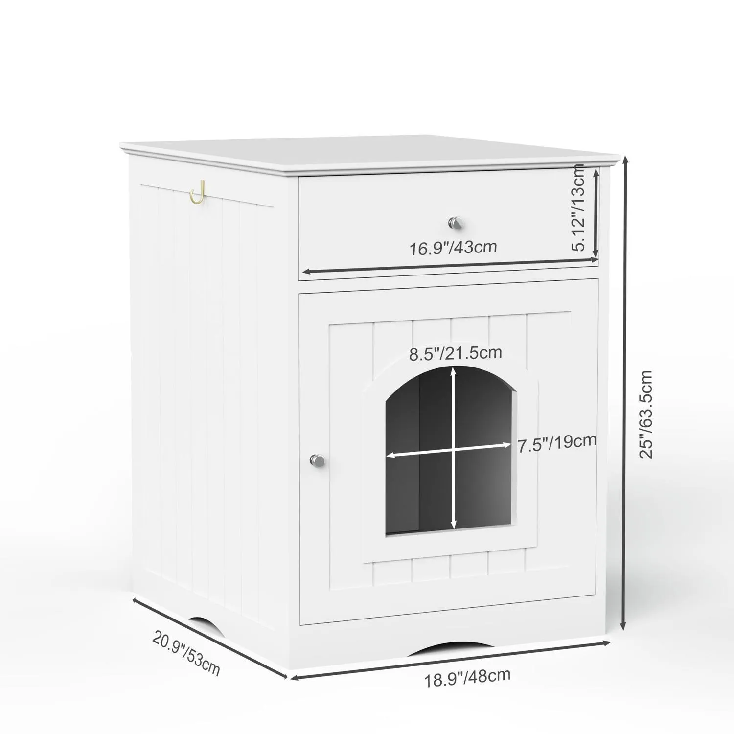 Caseta de Madera para Gatos con Cajón y Función de Mesita Blanca 5