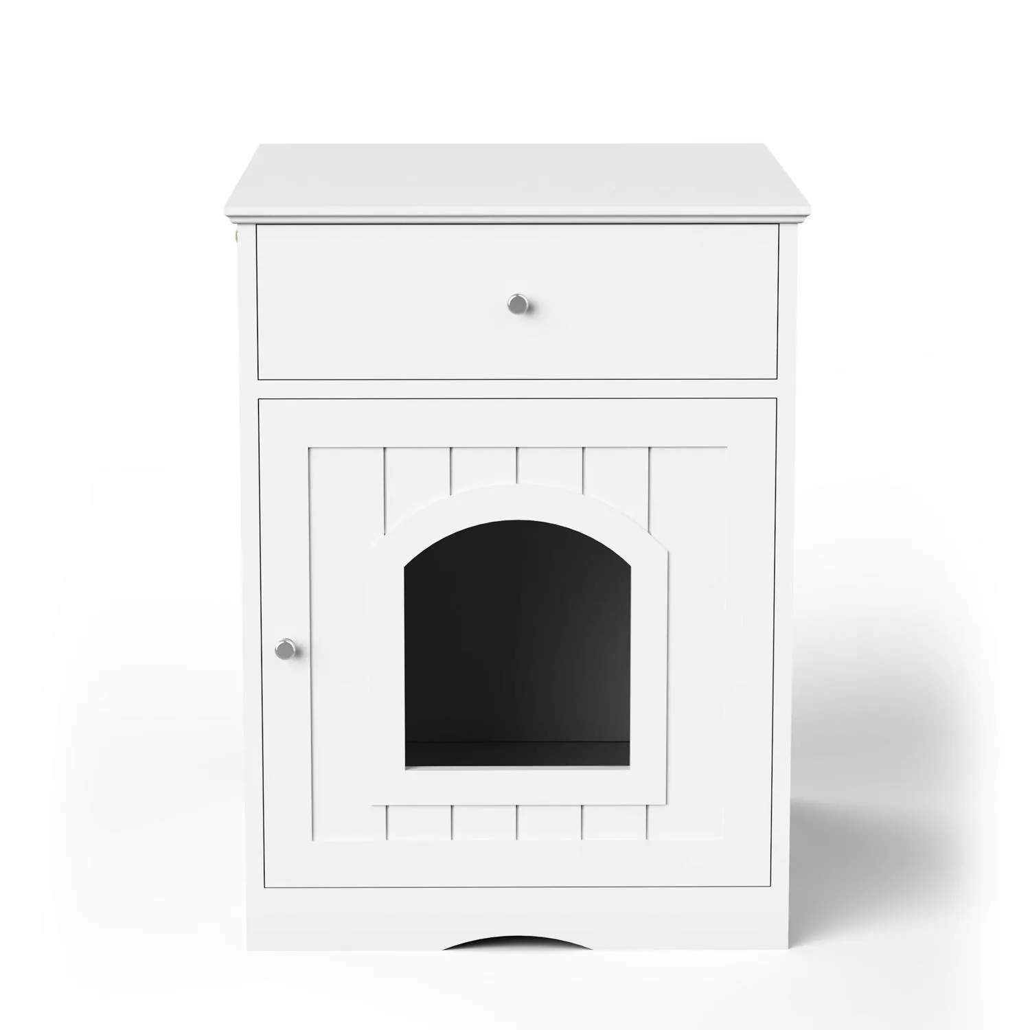 Caseta de Madera para Gatos con Cajón y Función de Mesita Blanca 6