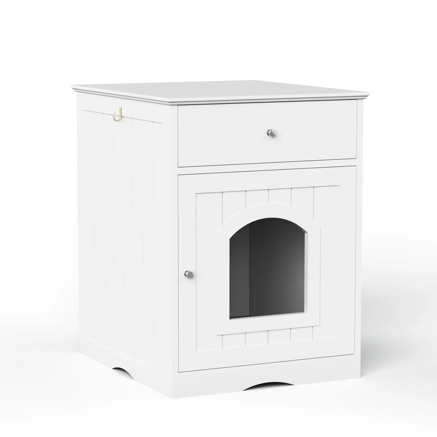 Caseta de Madera para Gatos con Cajón y Función de Mesita Blanca 7