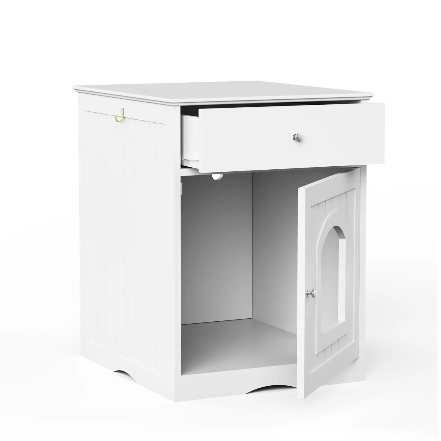 Caseta de Madera para Gatos con Cajón y Función de Mesita Blanca 9