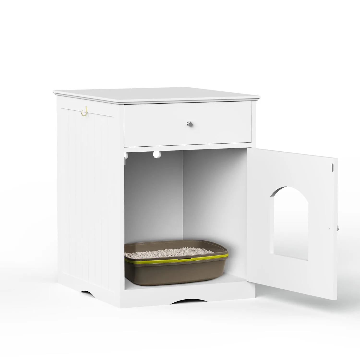 Caseta de Madera para Gatos con Cajón y Función de Mesita Blanca 10