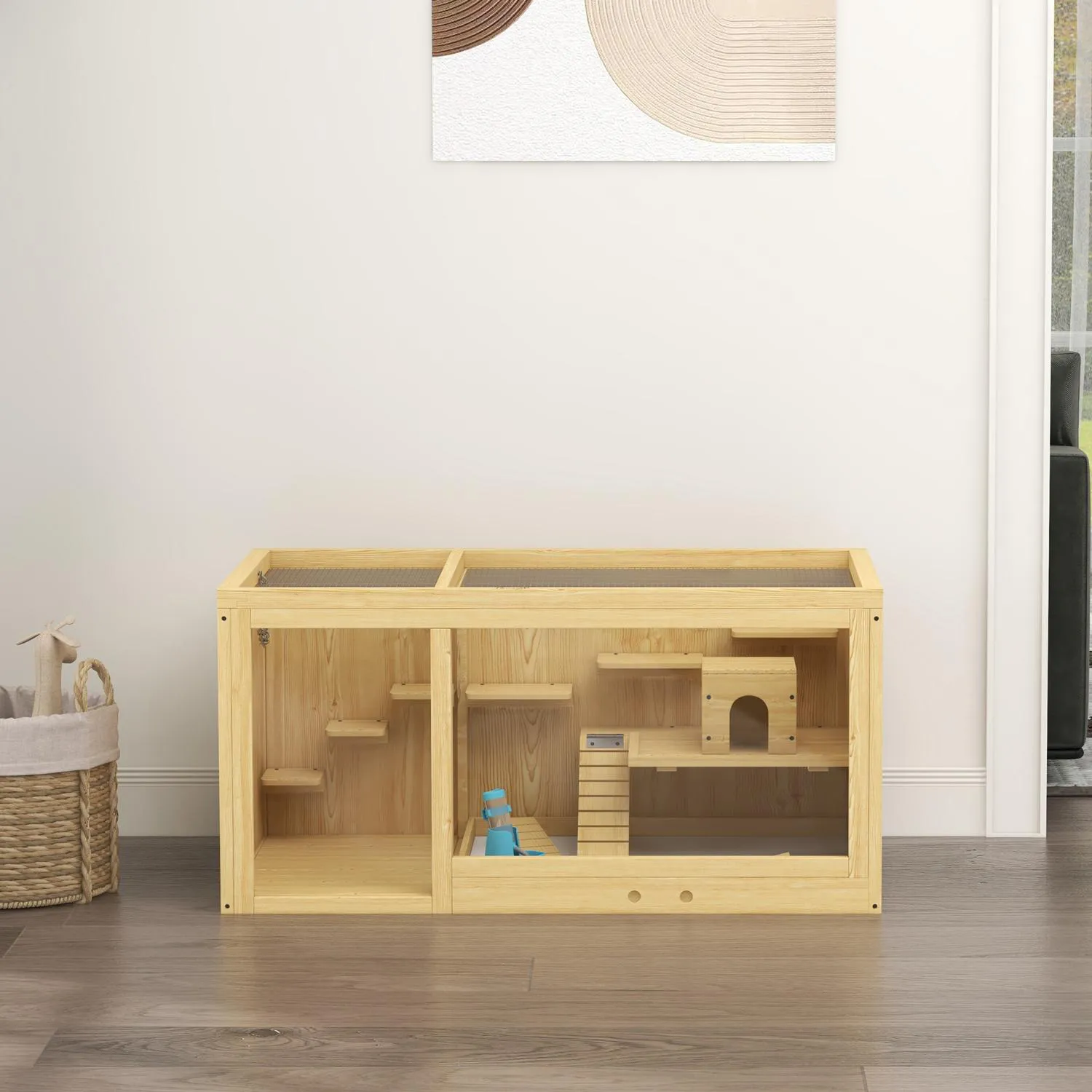 Jaula de Madera para Hámster con Niveles y Accesorios Integrados