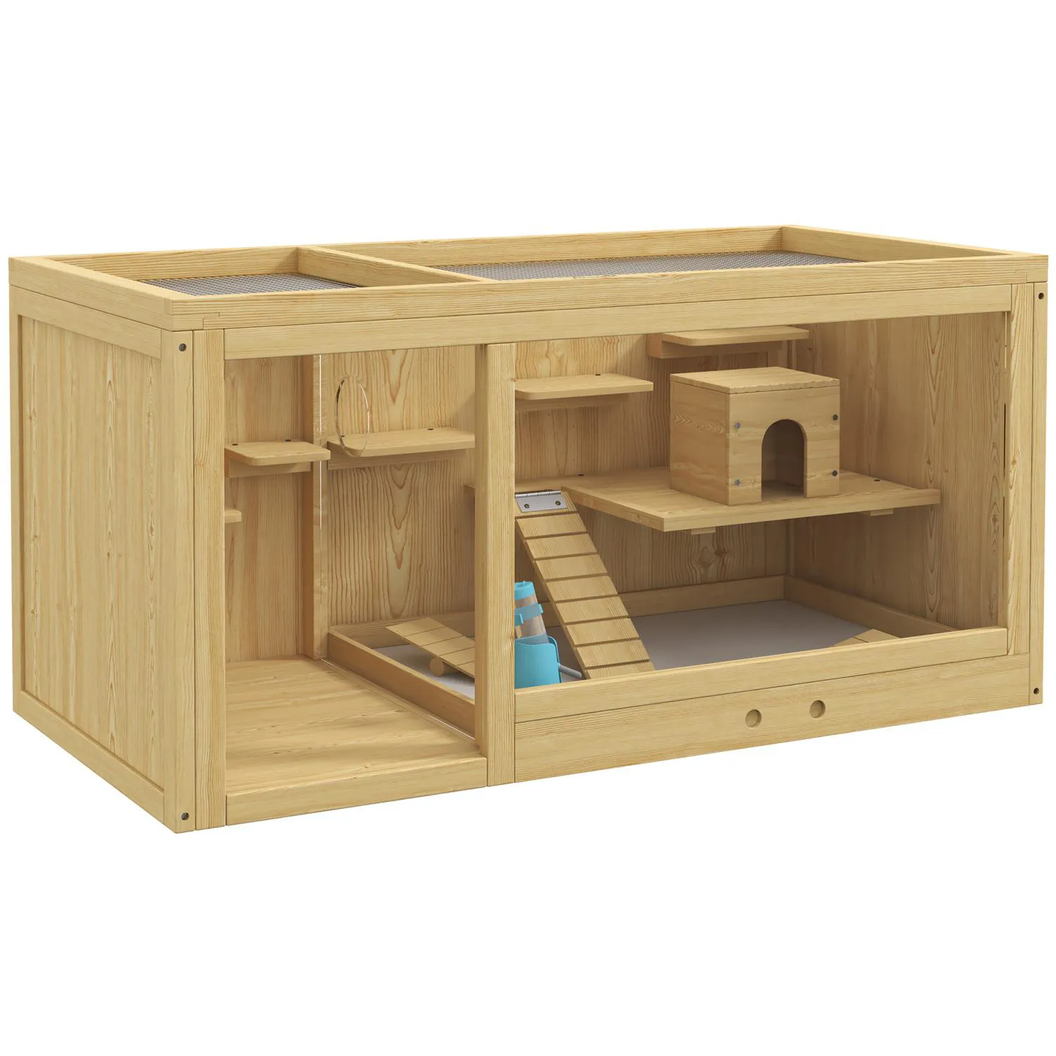 Jaula de Madera para Hámster con Niveles y Accesorios Integrados