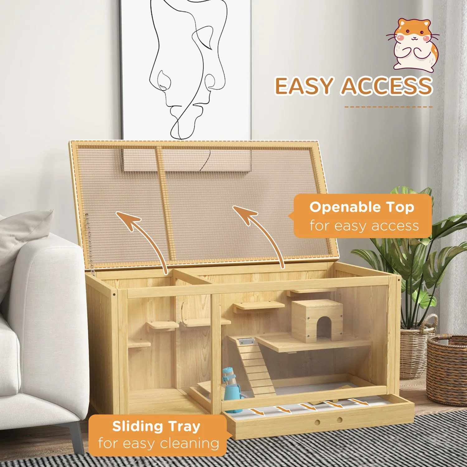 Jaula de Madera para Hámster con Niveles y Accesorios Integrados 3