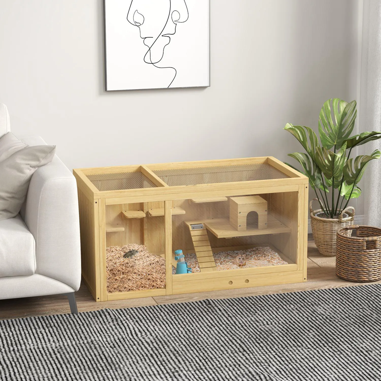 Jaula de Madera para Hámster con Niveles y Accesorios Integrados 5