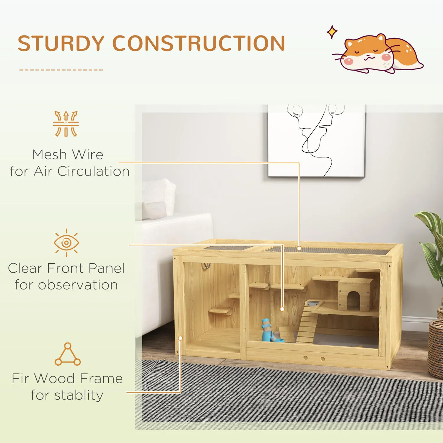 Jaula de Madera para Hámster con Niveles y Accesorios Integrados 6