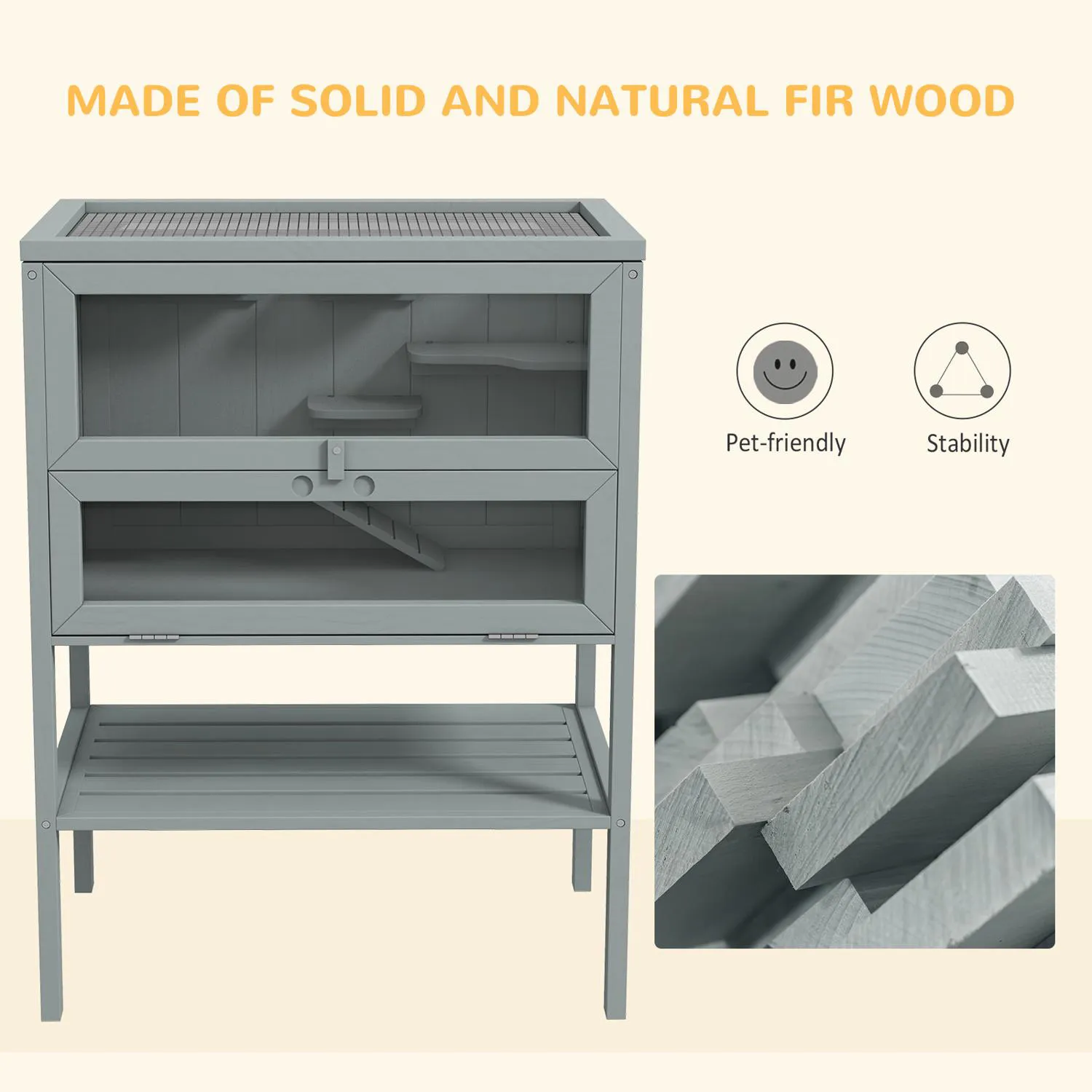 Jaula de Madera para Hámster con Ventana Transparente y Diseño Elevado 6