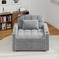 Sillón Cama Extraíble de Pana con Puerto USB y Portavasos Integrado