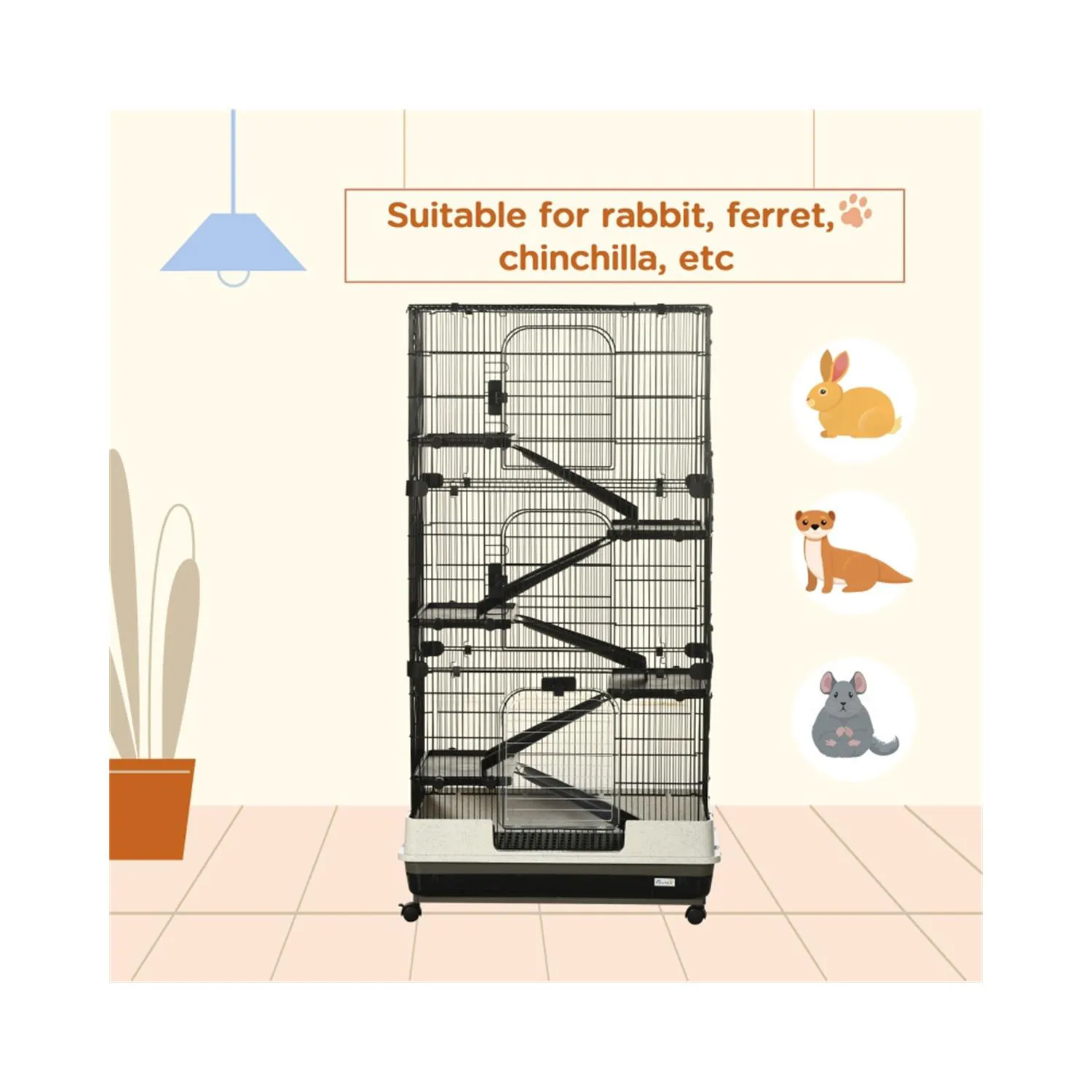 Jaula vertical con ruedas y base profunda para mascotas pequeñas 3