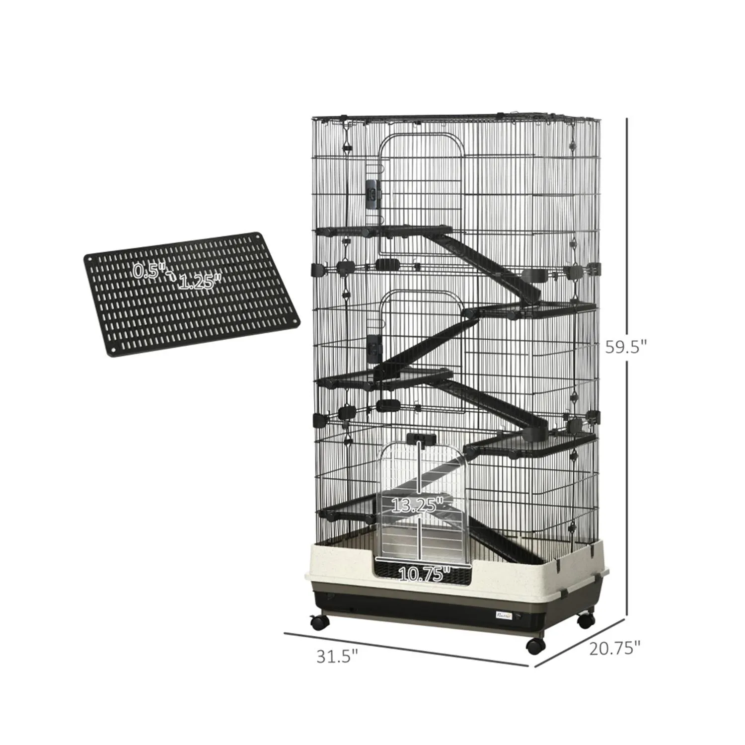 Jaula vertical con ruedas y base profunda para mascotas pequeñas 4