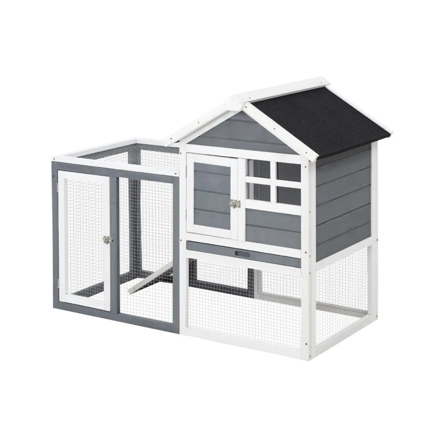 Conejera de Madera para Animales Pequeños con Corral Exterior y Rampa 3