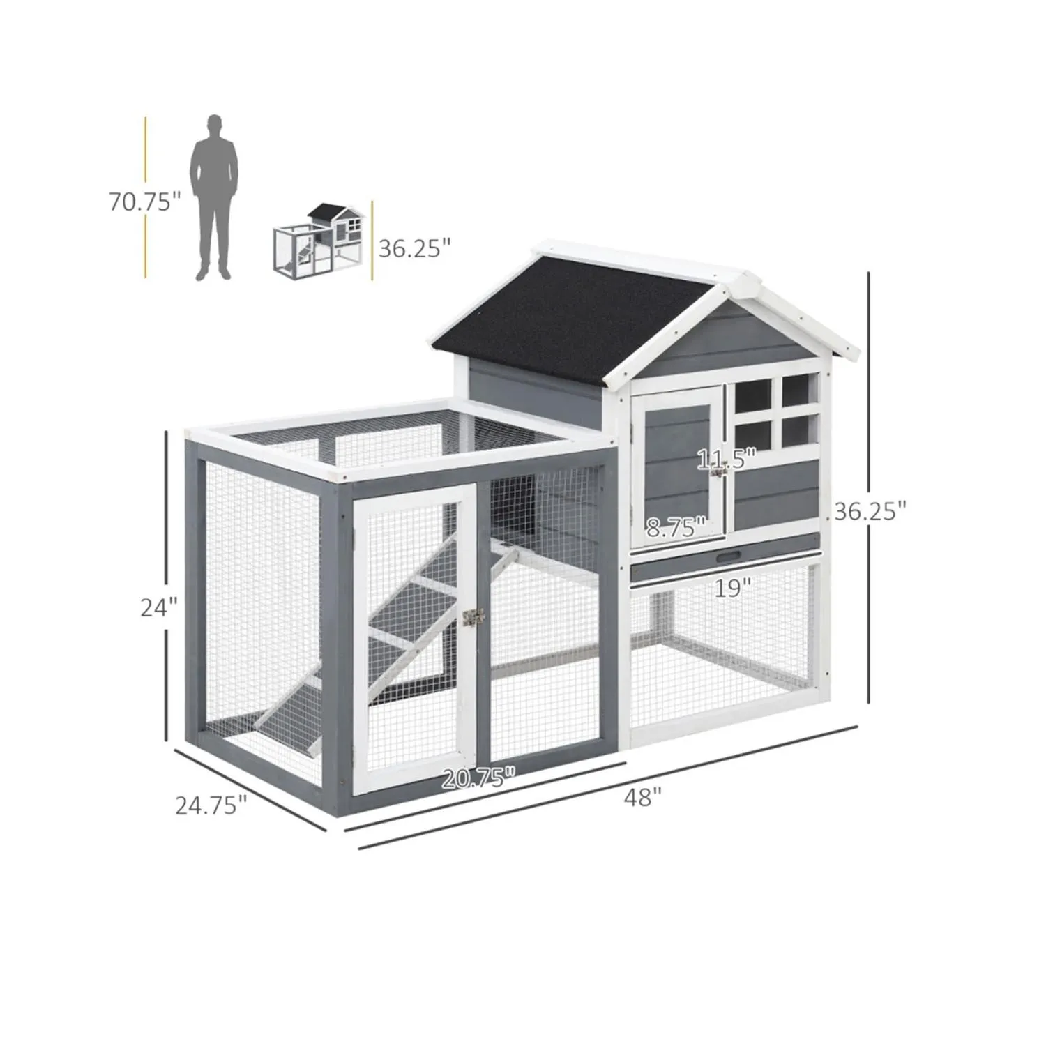 Conejera de Madera para Animales Pequeños con Corral Exterior y Rampa 4
