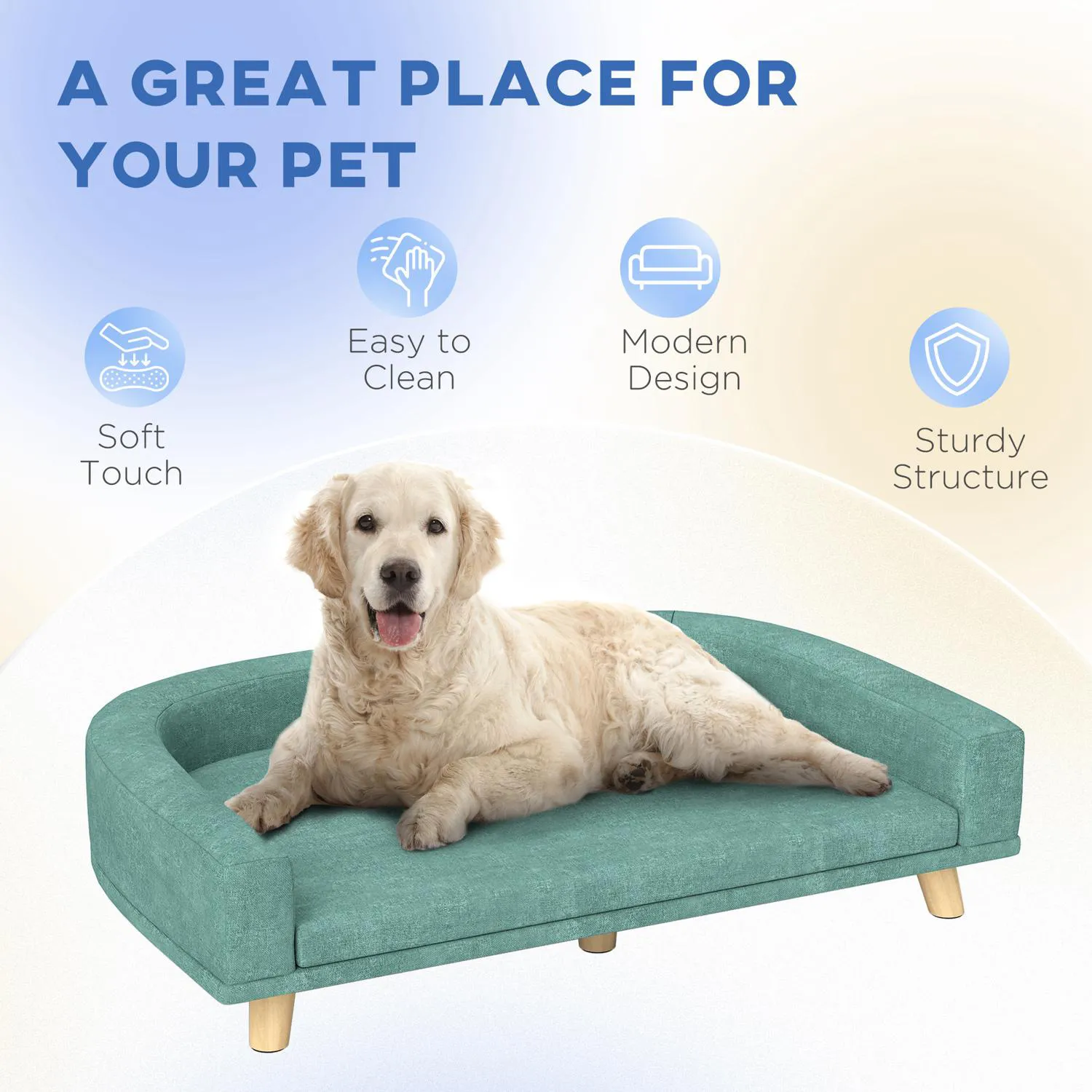 Sofá Para Perros Grande Con Diseño Elevado Verde Natural 6