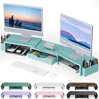 Soporte Elevador de Monitor Doble Gianotter con Cajón y Porta Bolígrafos para Escritorio