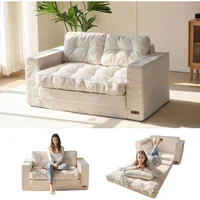 Sofá Cama Convertible Biplaza 2 en 1 Plegable con Almohadas Beige