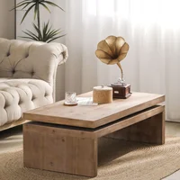 Mesa de Centro Moderna de Madera Rústica con Superficie Flotante Rectangular