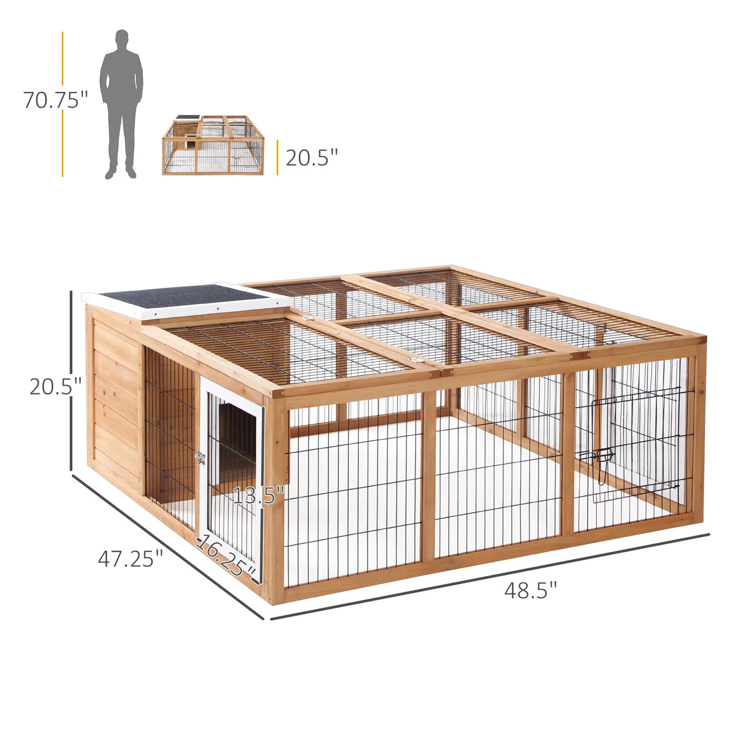 Jaula de Madera para Animales Pequeños con Área Exterior Segura