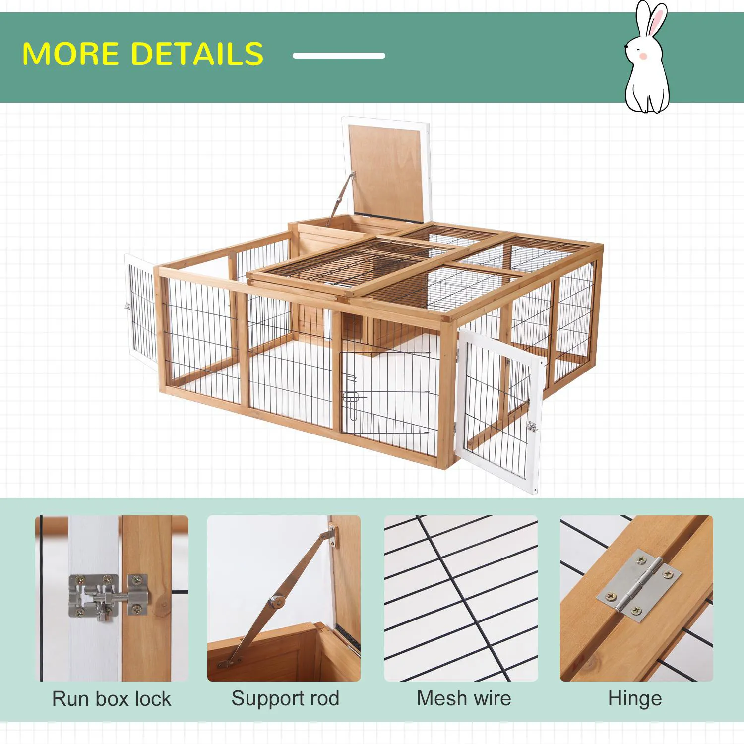 Jaula de Madera para Animales Pequeños con Área Exterior Segura 5