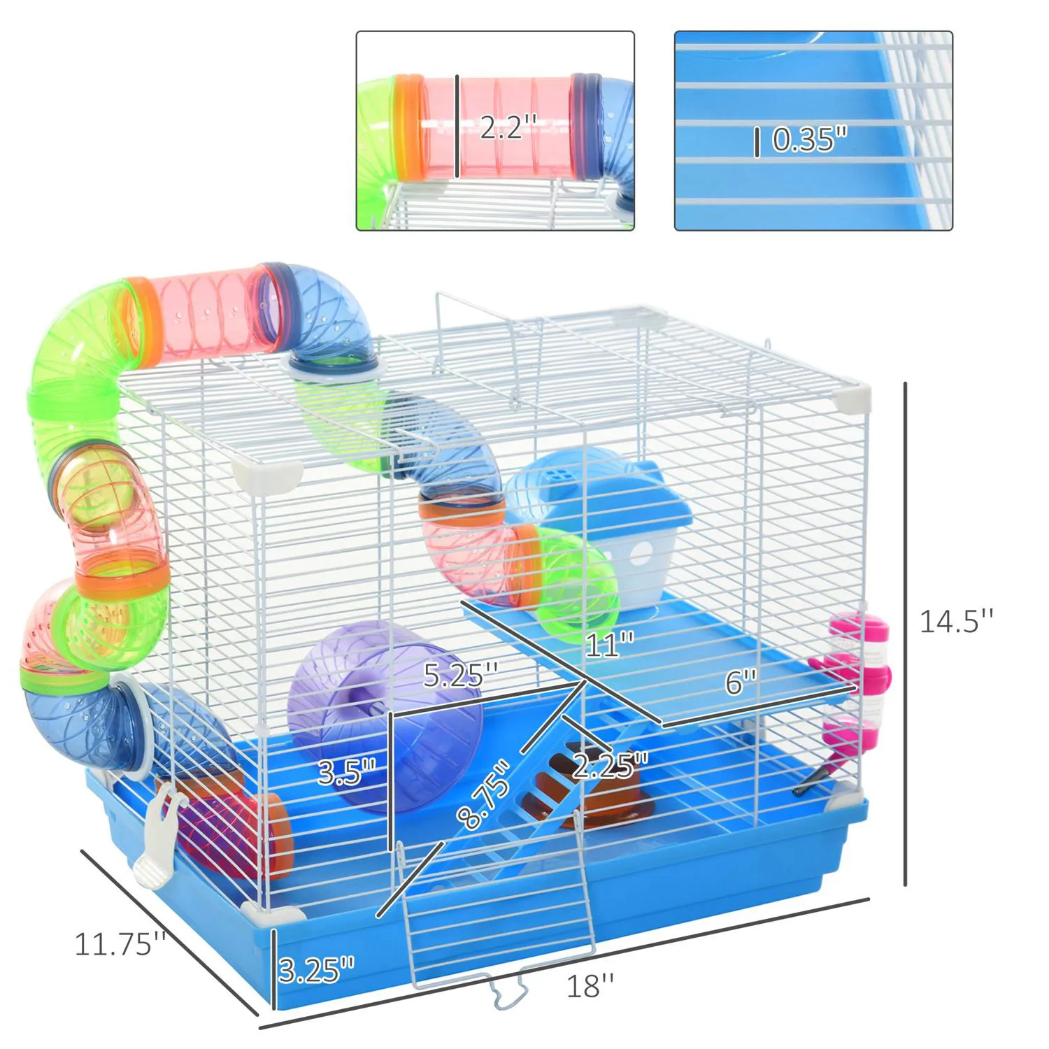 Jaula de 2 Niveles con Accesorios para Hámsteres Pequeños