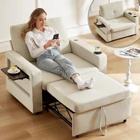 Sofá Cama Premium 3 en 1 con Mesa Lateral Puertos USB y Respaldo Ajustable Color Beige