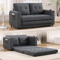 Sofá Cama Convertible JOSHEN 3 en 1 con Portavasos y Bolsillos Gris Oscuro