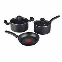 Juego de Ollas Batería de Cocina Negro en Aluminio Imusa Titanium Max 5 piezas Antiadherente Libre de PFOA con Termoseñal y Apto para Todo Tipo de Estufas Incluido Inducción Imusa