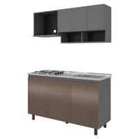 Cocina Integral Flor 1.50 Metros Plomo + Ámbar Incluye Mesón Poceta Derecha con 4 Fogones a Gas Just Home Collection