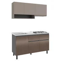 Cocina Integral Yei 1.50 Metros Taupe + Ámbar + Plomo Incluye Mesón Poceta Izquierda con 4 Fogones a Gas Just Home Collection
