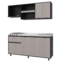 Cocina Integral Santa Bárbara 1.80 Metros Wengue + Positano Incluye Mesón Poceta Derecha con 4 Fogones a Gas Just Home Collection