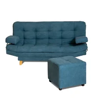 Combo Sofá Cama y Puff Valencia Azul Aguamarina 180x85cm de Tres Puestos Antifluido Con Patas