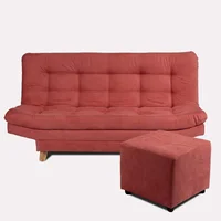 Combo Sofá Cama y Puff Valencia Guayaba 180x85cm de Tres Puestos Antifluido Con Patas