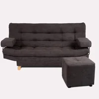 Combo Sofá Cama y Puff Valencia Gris 180x85cm de Tres Puestos Antifluido Con Patas
