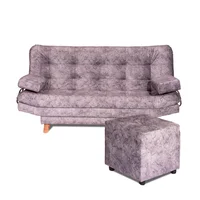 Combo Sofá Cama y Puff Valencia Mármol Plata 180x85cm de Tres Puestos Antifluido Con Patas