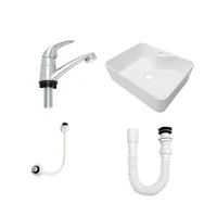 Combo Lavamanos Sobreponer + Griferia Agua Fria + Push + Sifon C383