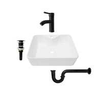 Combo Lavamanos Pequeño Rectangular + Griferia Mezclador Negro C711