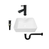 Combo Lavamanos Pequeño Rectangular + Griferia Mezclador Negro C714