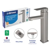 Grifería Para Lavamanos Monocontrol Cuello Alto Satin Cuadrado Consumo 5.7 l/min