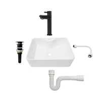 Combo Lavamanos Pequeño Rectangular + Griferia Agua Fria Negro C725