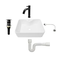 Combo Lavamanos Pequeño Rectangular + Griferia Agua Fria Negro C728