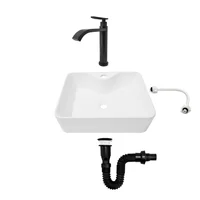 Combo Lavamanos Pequeño Rectangular + Griferia Agua Fria Negro C721