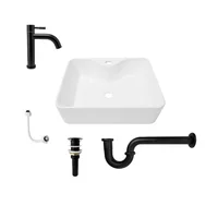 Combo Lavamanos Pequeño Rectangular + Griferia Agua Fria Negro C726