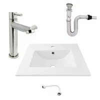 Kit Placa Lavamanos 51*46.5cm+griferia Agua Fria Plateada Satinada +push Flexible 5