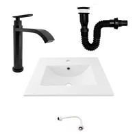 Kit Placa Lavamanos 51*46.5cm+griferia Agua Fria Negro Mate+push Flexible 8