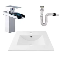 Kit Placa Lavamanos 51*46.5cm+griferia Monocontrol Cascada+push Flexible Plateada