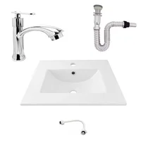 Kit Placa Lavamanos 51*46.5cm+griferia Agua Fria Plateada Brillante +push Flexible 7