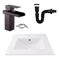 Kit Placa Lavamanos 51*46.5cm+griferia Monocontrol Cascada+push Flexible Negro Mate