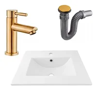 Kit Placa Lavamanos 51*46.5cm+griferia Monocontrol Tubular Oro Cepillado+push